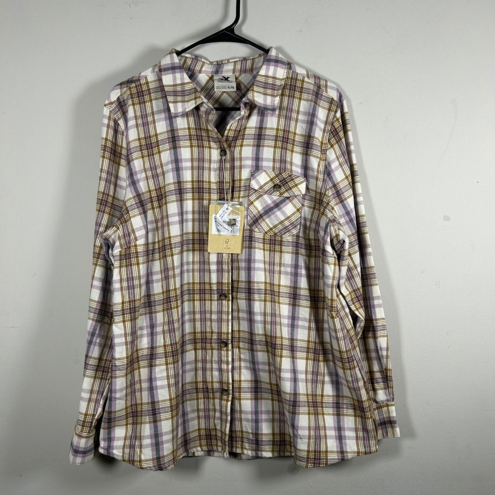 ZeroXposur Flannel Shirt Womens XL Almond Plaid New Long Sleeve Button Up D96510